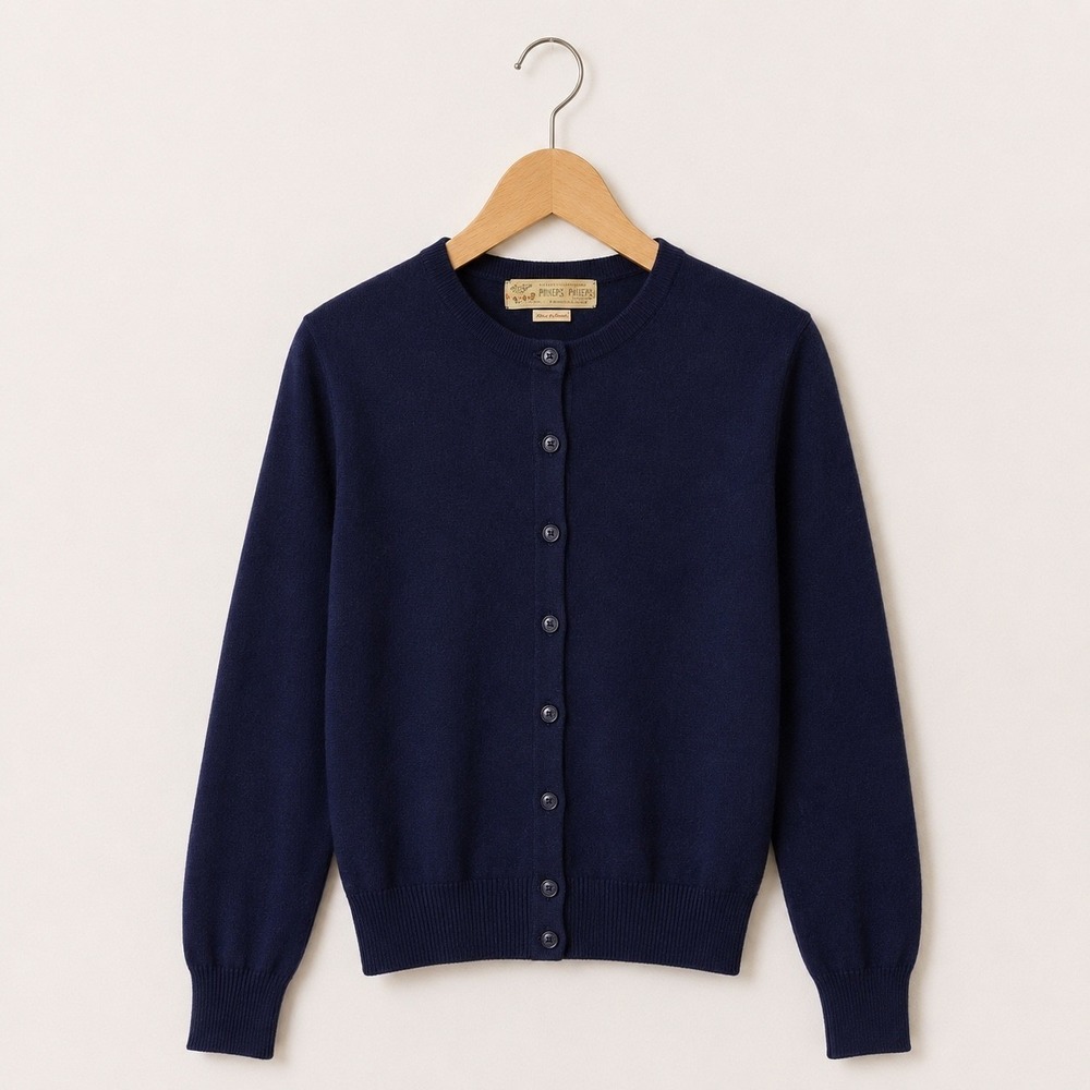 Braemar Phelps Terkel Navy Blue Pure Cashmere Cardigan Sweater Made in Scotland